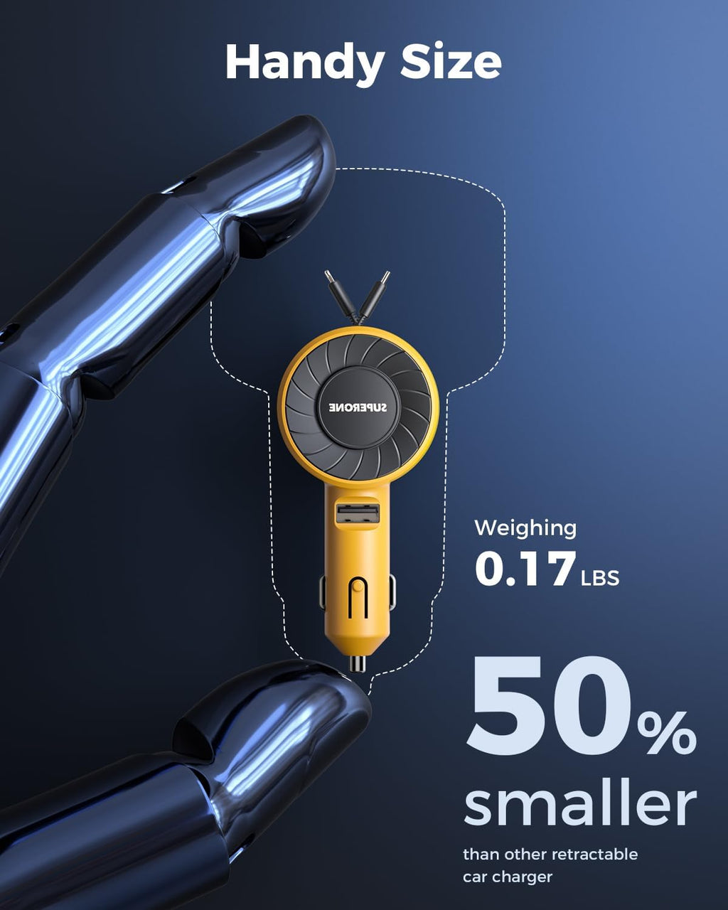 SUPERONE 3-in-1 Car Charger with Retractable Cords, USB C Charger Car Adapter Compatible with iPhone 16/15/14/13/12/11 Pro Max Samsung Android Phones