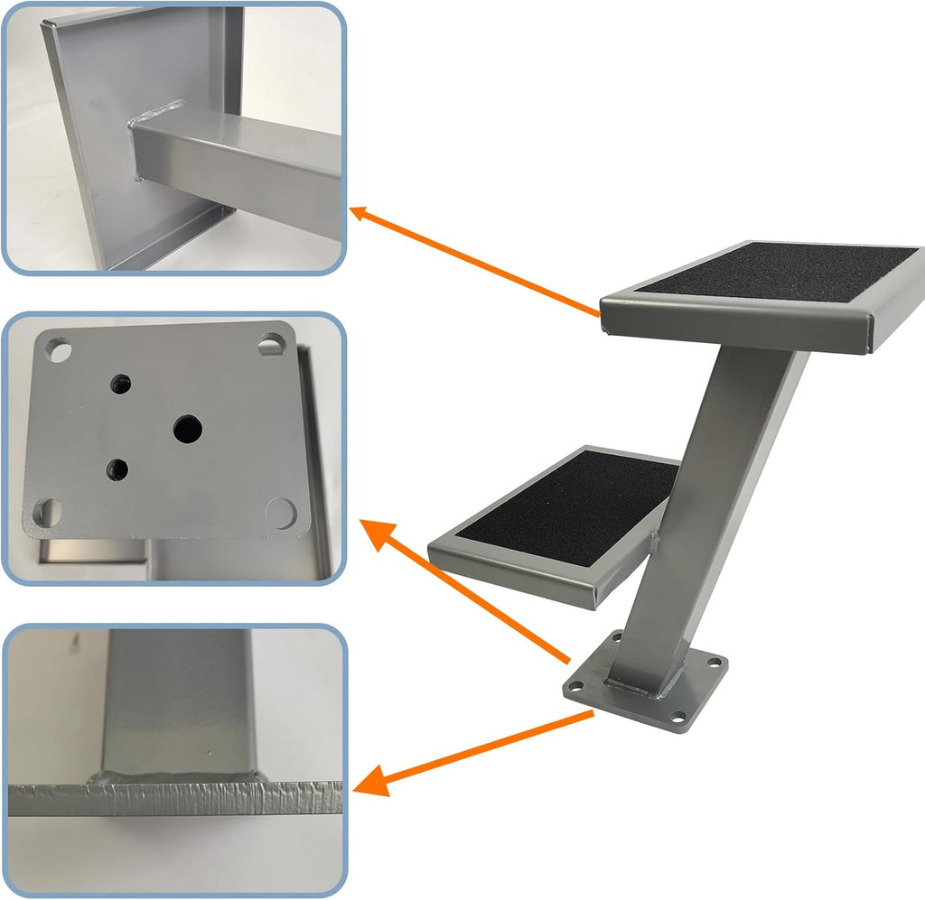 Universal 2 Double Steps Boat Trailer Ladder Boarding Step Fit for Trailer Tongue up to 3" x 4"