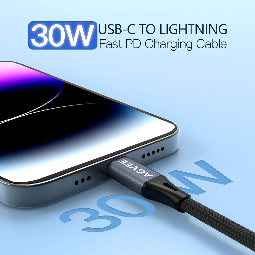 AGVEE 2 Pack 3ft Coiled Short USB-C to Lightning Charging Cable [MFI Certified] 30W PD Fast Charger Cord in Car for iPhone 14/13/12/11/XS/8/7/6/5 CarPlay, iPad, iPod, Dark Gray