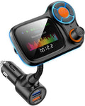 TSNAM Wireless Car Bluetooth Adapter,Radio FM Transmitters HandsFree Call Receiver and MP3 Music/APP Audio Play,QC3.0 and Smart 2.4A Dual USB Charger,1.8" Color Display,Aux Port,TF Card