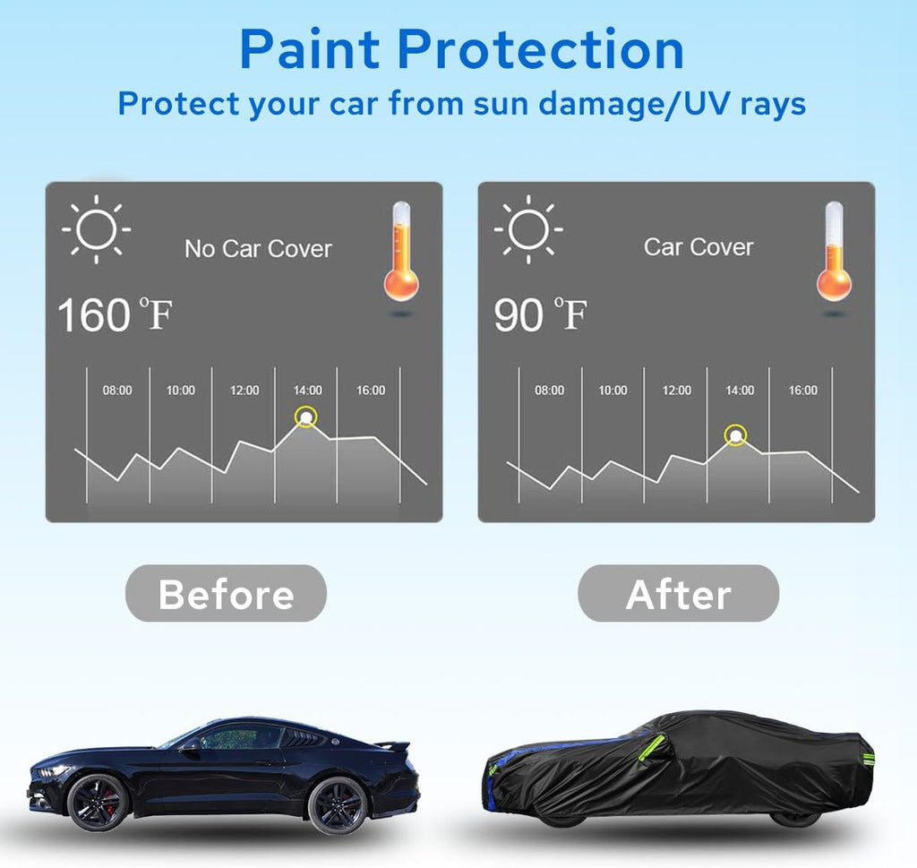 Avecrew Car Cover for Ford Mustang Waterproof All Weather for Automobiles, Outdoor Full Exterior Covers Fit Sedan Without Zipper Door Design