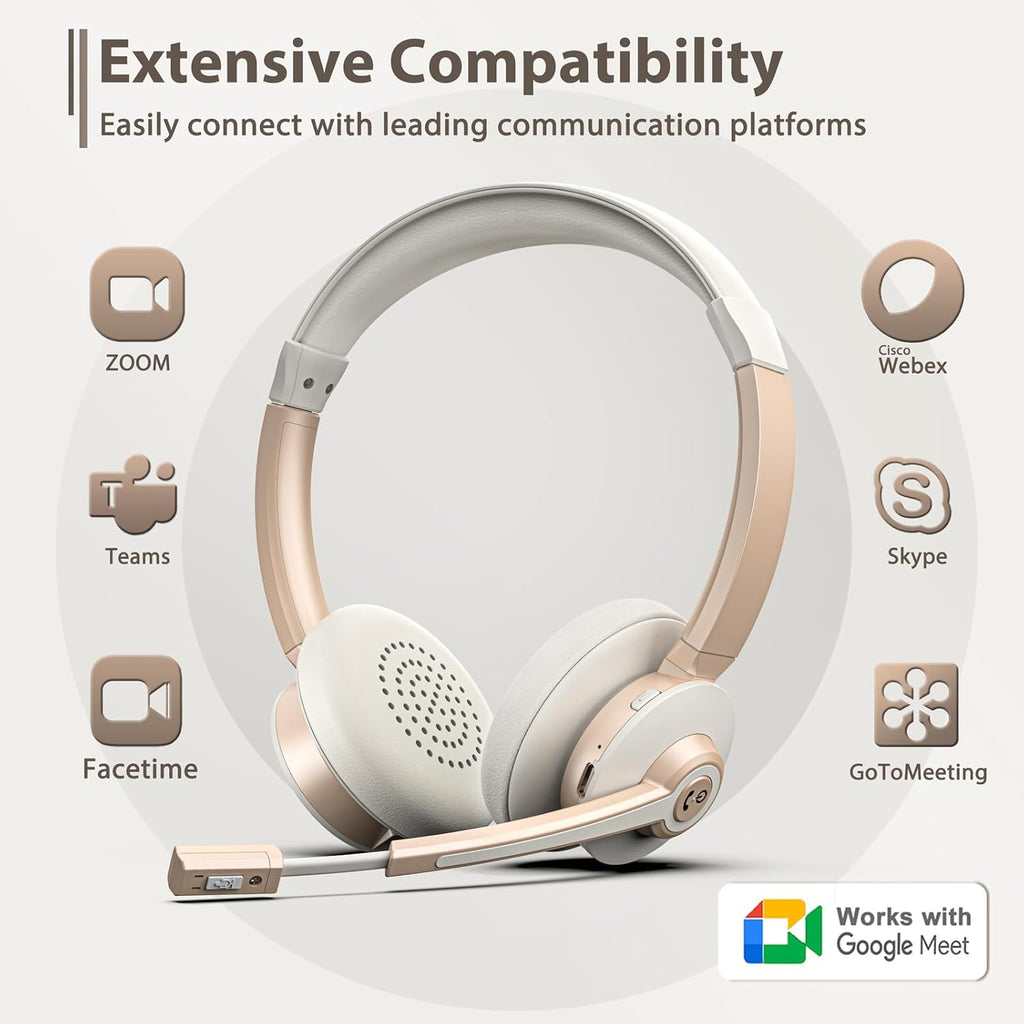 Wireless Headset with Mic for Work, Bluetooth Headset with AI Noise Canceling Microphone, Wireless Headphones with USB Dongle, Charging Base & Mic Mute for for PC/Cell Phones/Call Center/Teams