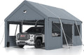 Carports 10X16 Heavy Duty，Portable Car Port Garage，Carport Canopy with Side Doors，Outdoor Car Shelter All Weather,Grey