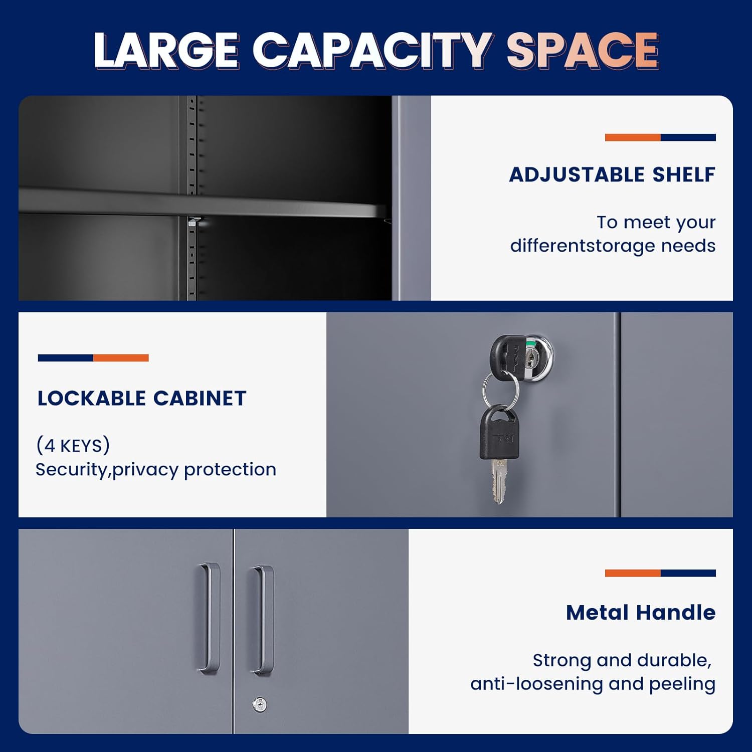 Yizosh Metal Storage Locking Cabinet with 4 Doors and 2 Adjustable Shelves,71" Lockable Garage Tall Steel Cabinet,for Home Office,Living Room,Pantry,Gym,Commercial Storage (Gray Black)