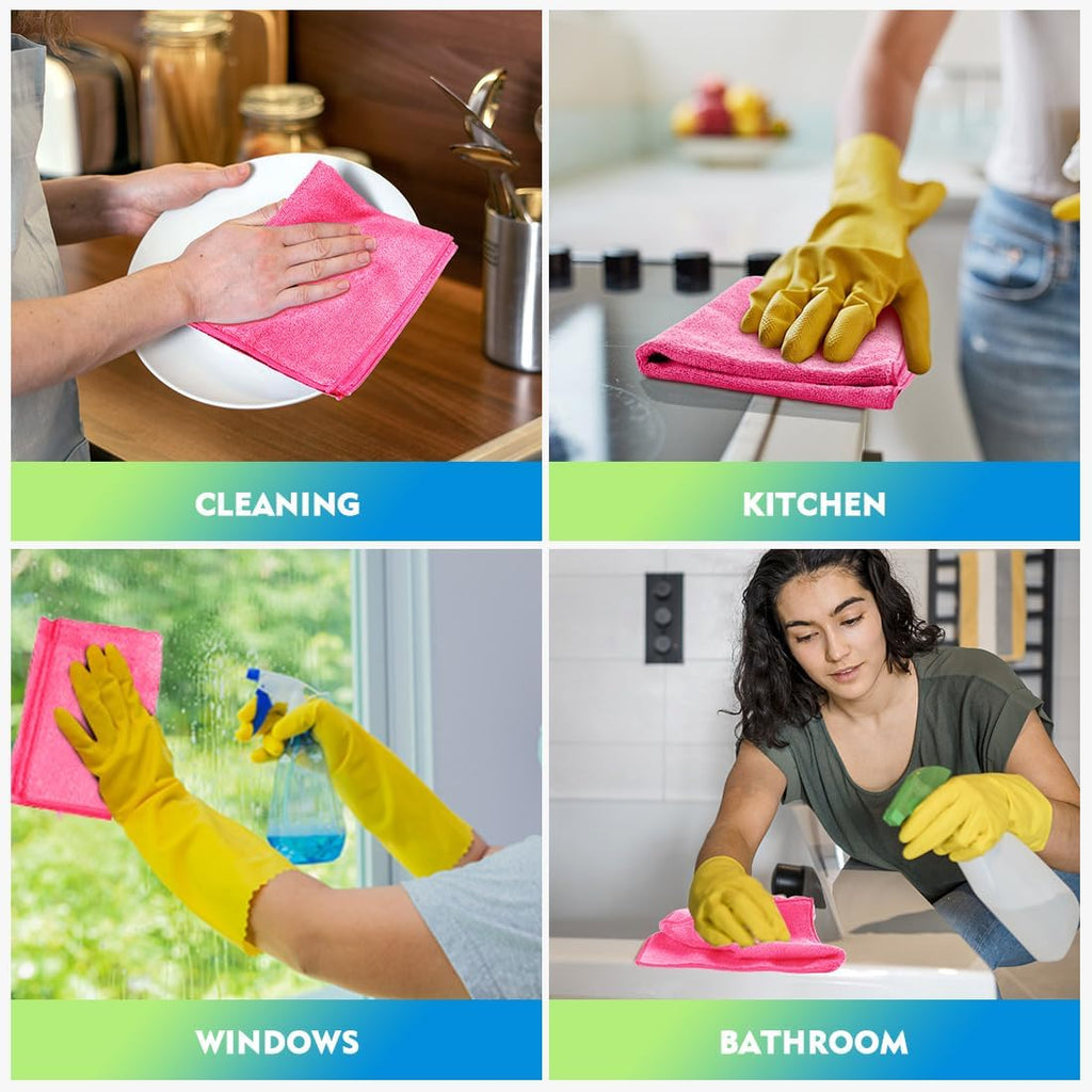 HOMEXCEL Pink Microfiber Cleaning Cloth 12 Pack, 12.5 x 12.5 inch Microfiber Towels for Cars, Ultra Absorbent Car Washing Cloth, Lint Free Streak Free Cleaning Rags for Car, Kitchen, and Window