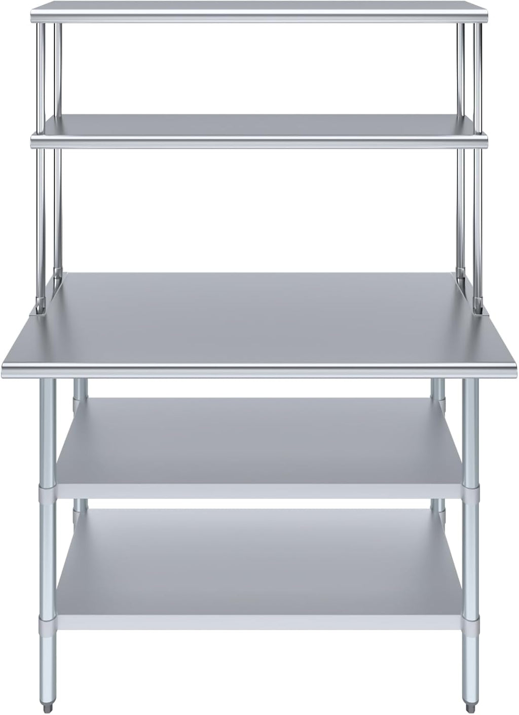 Amgood Stainless Steel Work Table with 2 Shelves | Metal Kitchen Prep Table & Shelving Combo (24" x 48" Table with 2 Shelves + 12" Overshelf)