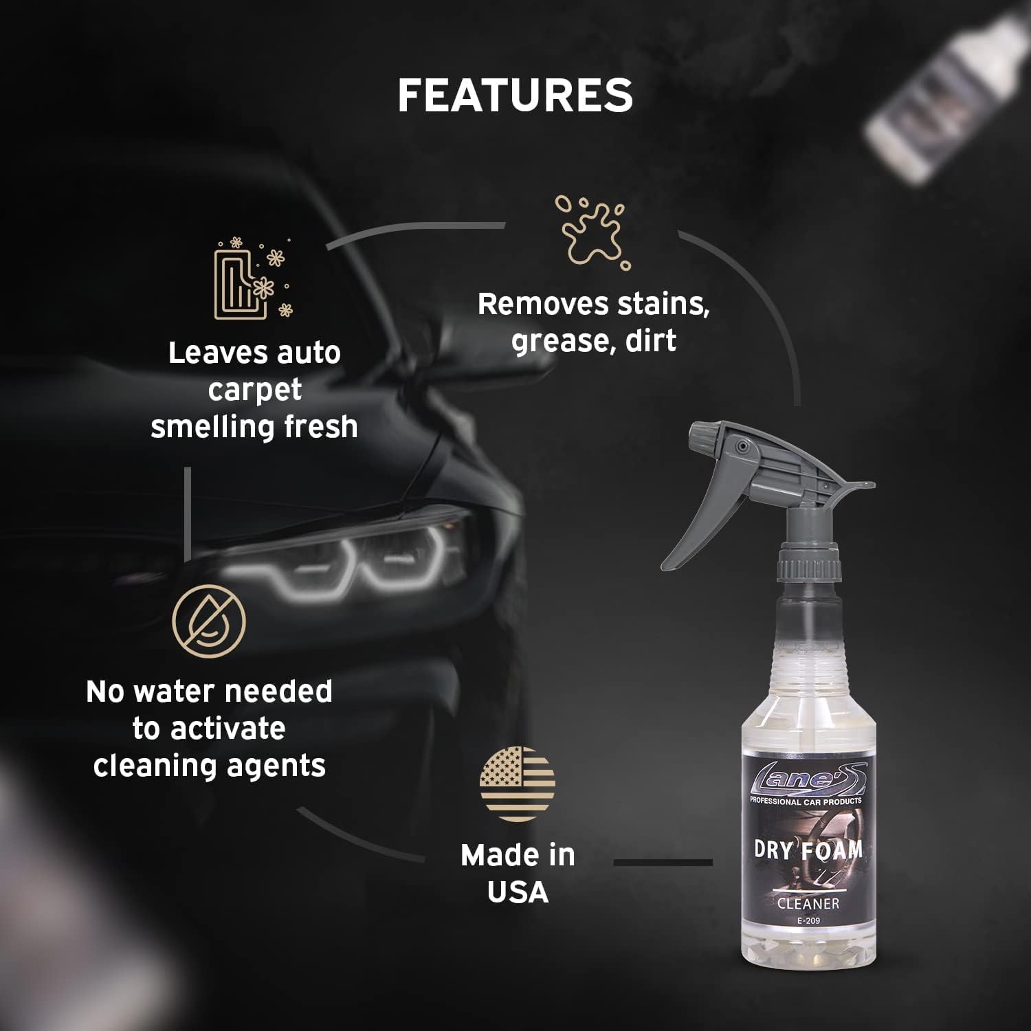 LANE'S Carpet Cleaner Spray- Carpet Cleaner Foam, Removes Odor, Fights Tough Dirt and Stains, Professional Grade Cleaning Spray E-209-16 ounces
