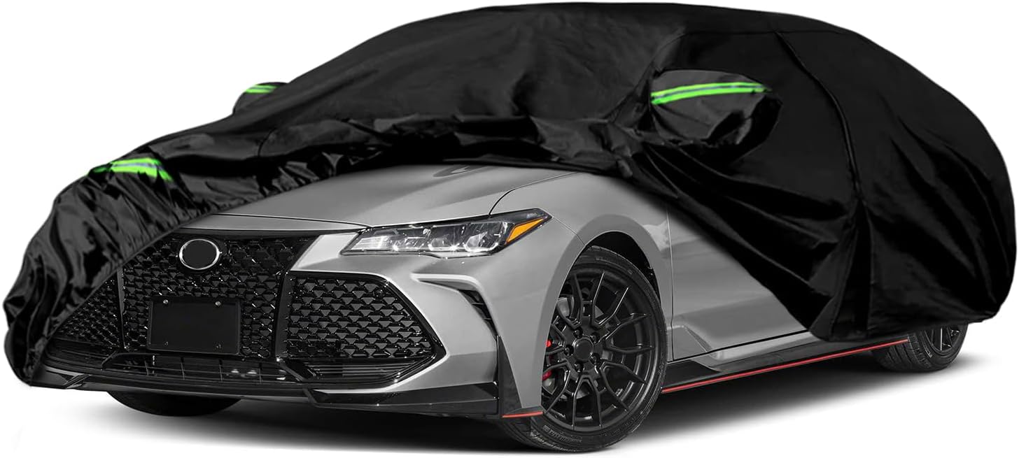 Waterproof Car Cover Compatible with Toyota Avalon 2005-2025, Black 210T Inside Cotton Cover with Door Zippers for Snow Rain Dust Outdoor Protection