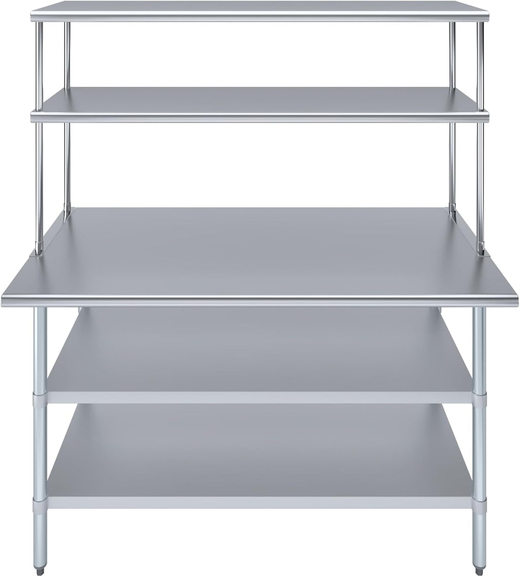 Amgood Stainless Steel Work Table with 2 Shelves | Metal Kitchen Prep Table & Shelving Combo (30" x 60" Table with 2 Shelves + 18" Overshelf)