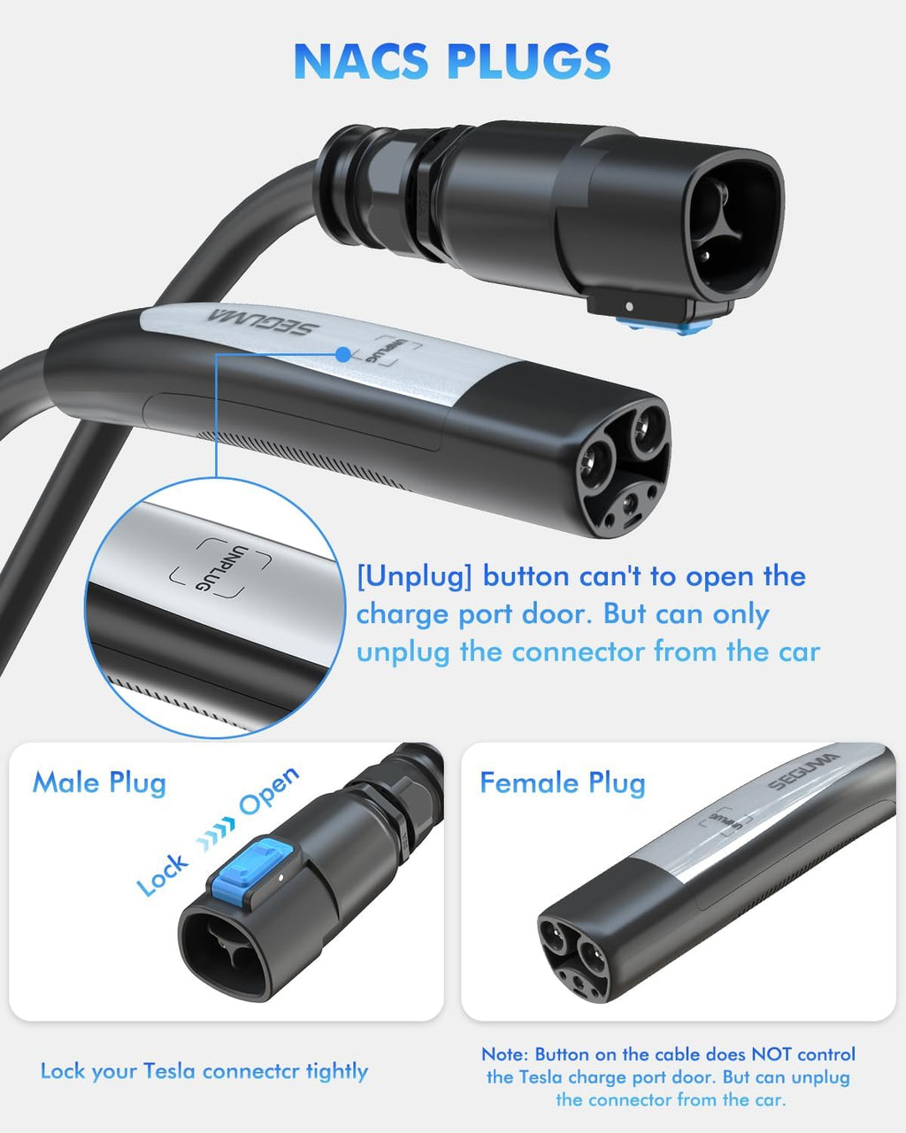 EV Charger Extension Cable for Tesla Charger, 50Amp 21ft Max 240V 12kW with NACS Plug, EV Extension Cord for Level 1/2 Tesla Mobile Charger/Wall Connector, Extension Cord for ModelY/X/3/S/Cyber-truck