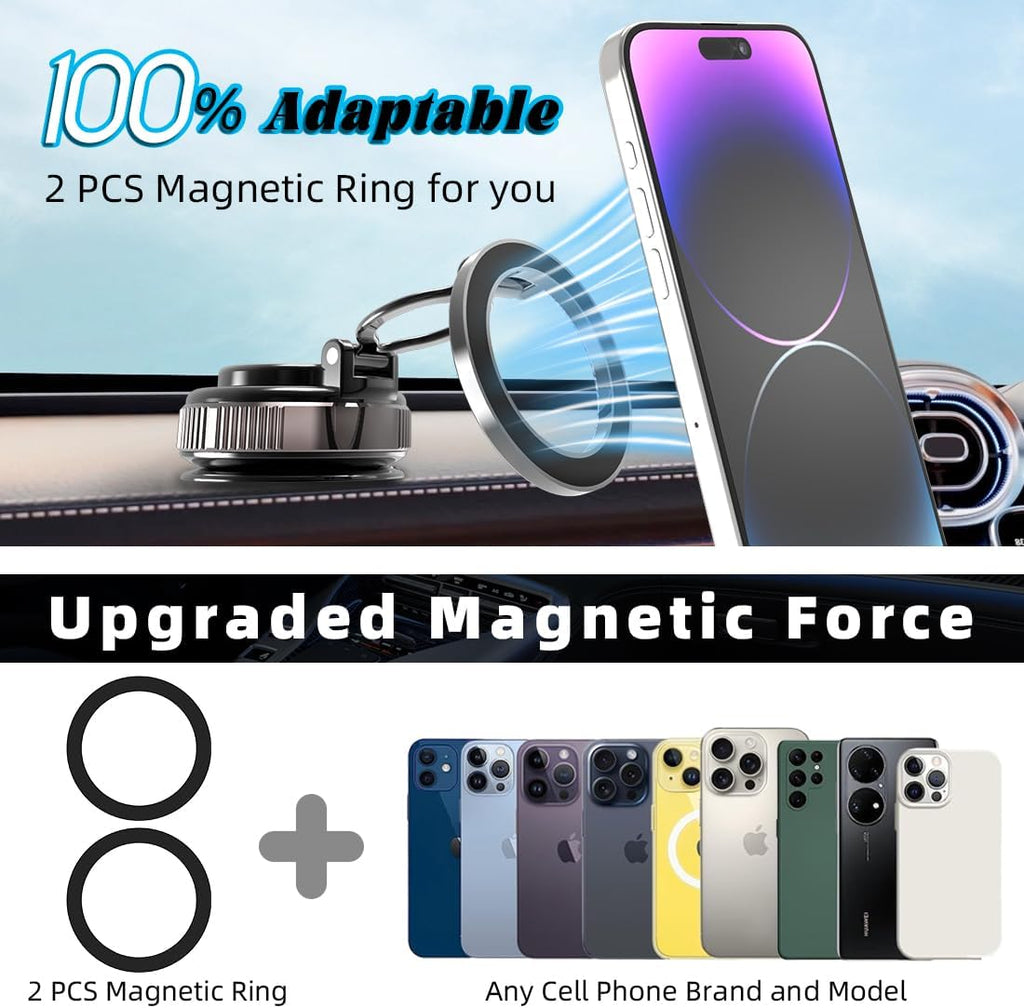 EnerCharge Magnetic Car Phone Holder, with 360° Adjustable & 3-Fold Extension, Upgraded Vacuum Suction Cup Cell Phone Mount for Car/Gym/Kitchen/Shower (Aluminum Alloy)