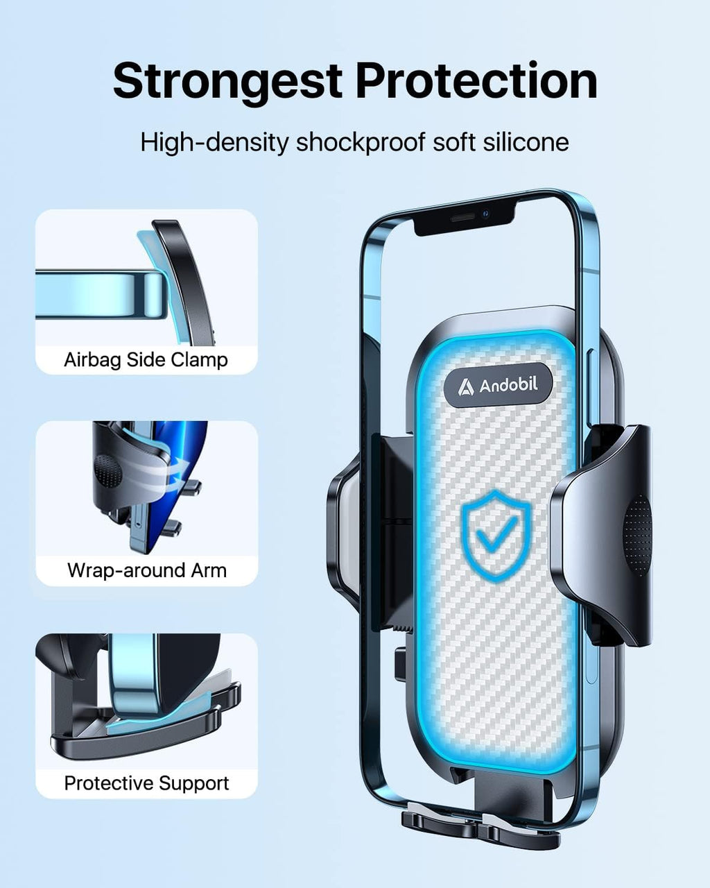 andobil Car Phone Mount - Military Sturdy, Firmly Grip & Never Slip, Ultra Stable, Easy Used, Compatible with iPhone 16 Pro Max, 16, 15, 14, 13, 12 Android Samsung S24 S23, Silver Car Vent Accessories