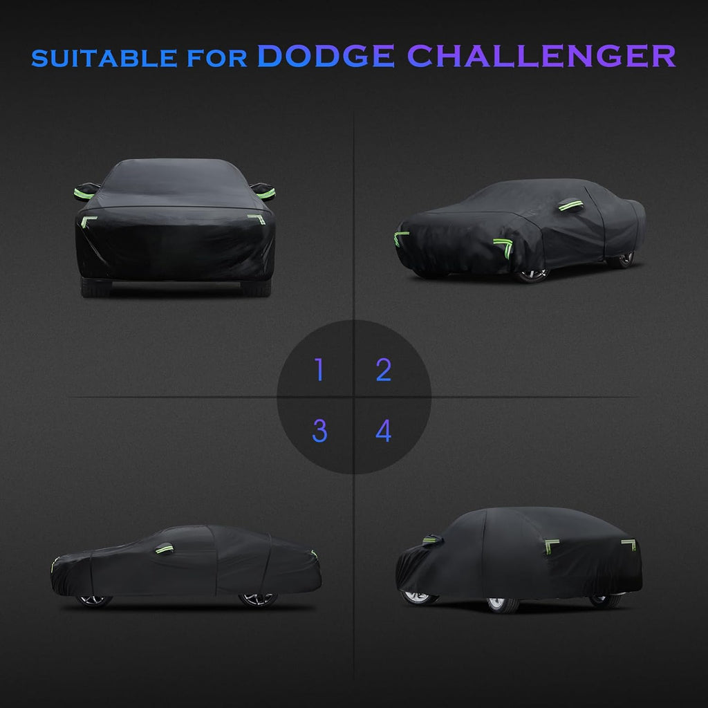 Car Cover Custom Fit for Dodge Challenger 2008-2023,6 Layers Truck Cover Waterproof All Weather for Automobiles,Outdoor Full Exterior Cover,Rain, Sun, Wind Protection,Black