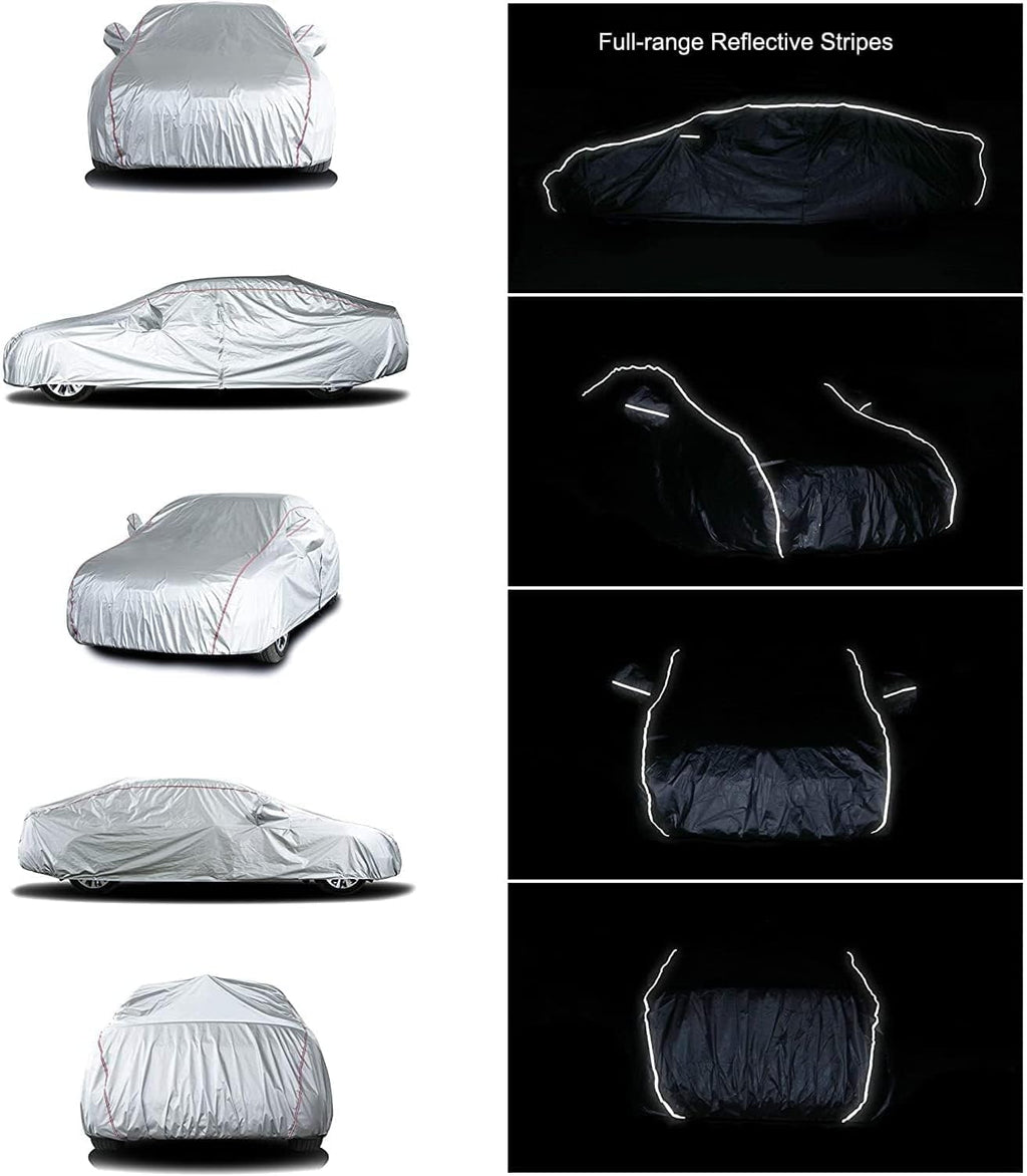 Tecoom Waterproof Sedan Car Cover Oxford W/Door Zipper, All Weather Car Cover for Automobiles, UV-Proof Windproof Hail Sun Snow Protection Indoor Outdoor Full Exterior Covers Fit 201-210 Inches