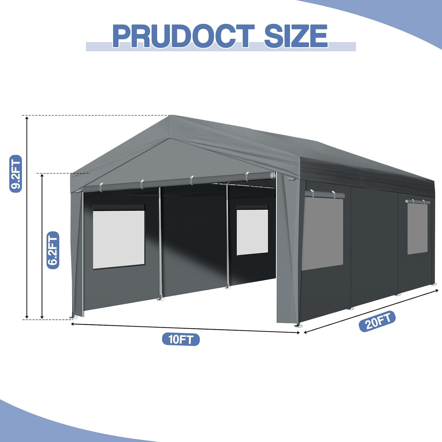 VINGLI 10x20 Carport Canopy Portable Garage with Roll-up Windows & Removable Sidewalls, Car Canopy Heavy Duty Car Tent for SUV, Boats, RVs, Trucks