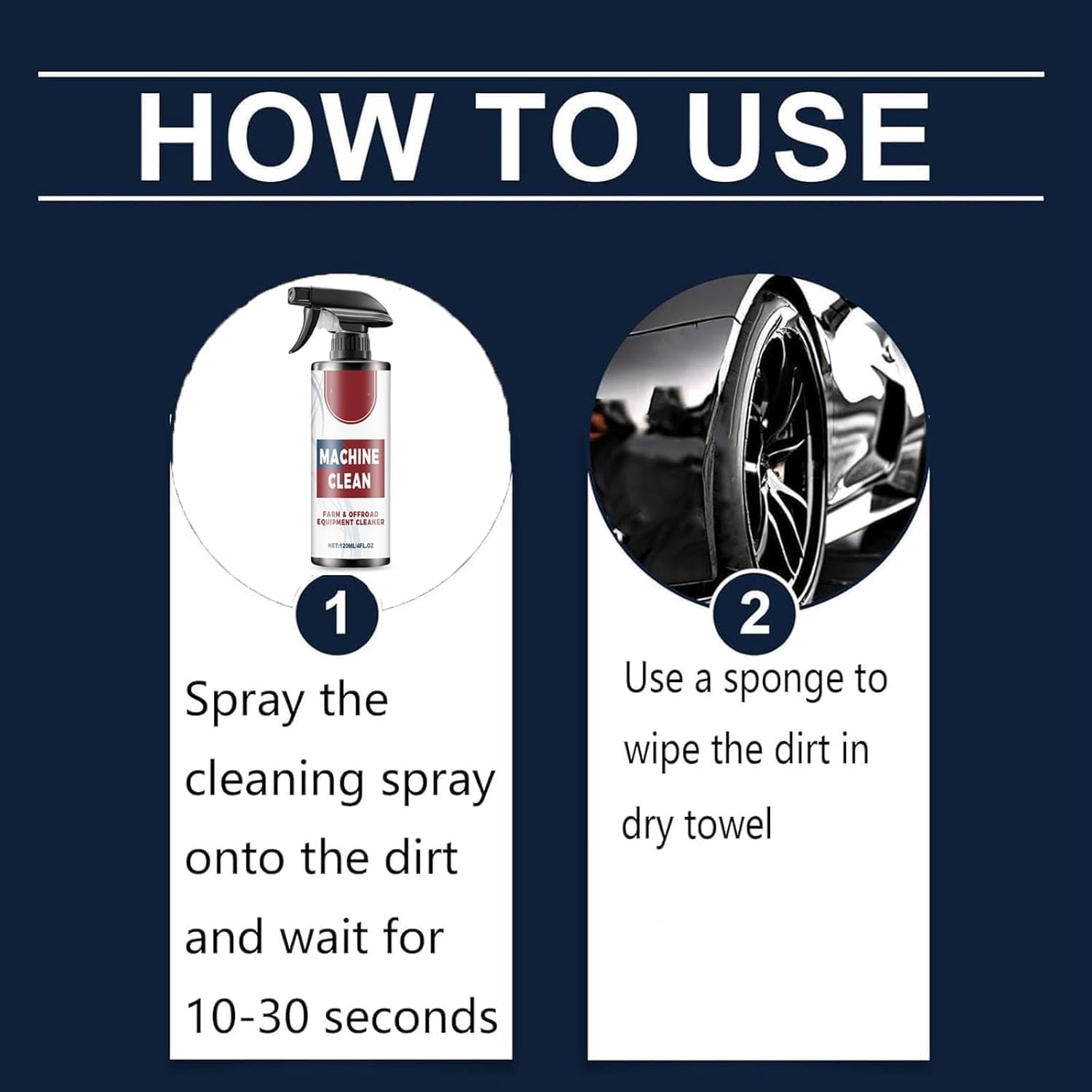 Machine Clean Spray, Machine Clean Outdoor All-Purpose Cleaner, Heavy-Duty Outdoor All Purpose Cleaner,Compatible with all wheel materials and finishes(120ml*2 PCS)
