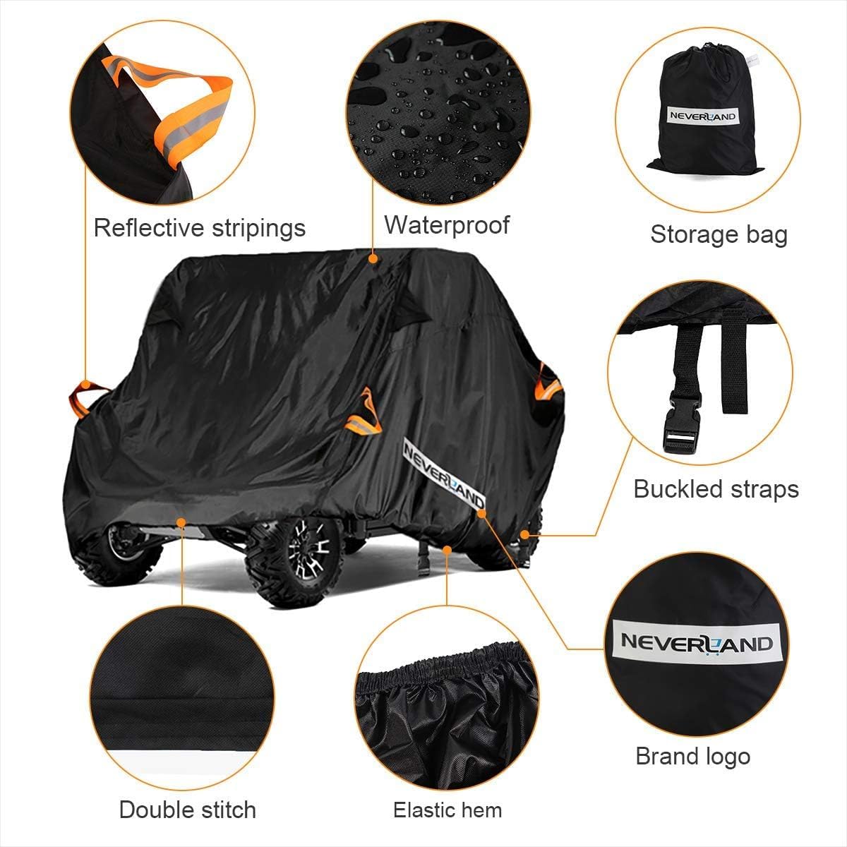 NEVERLAND UTV Cover Heavy Duty Ranger Cover Waterproof 4-6 Seater Side by Side Covers 4 Door All Weather Storage Reflective Strip Compatible with Polaris RZR XP Can Am Defender Maverick Yamaha SxS