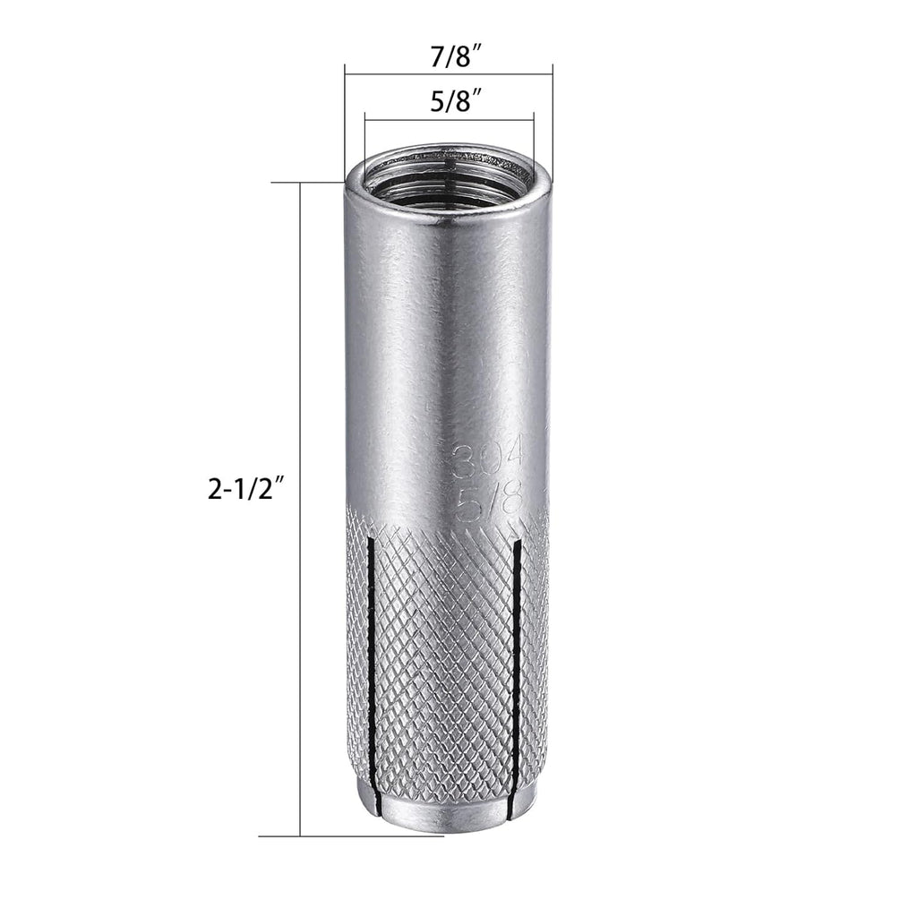 Wensilon(20 pcs) 5/8"-11 Premium Stainless Steel Drop in Anchors Assortment, Knurled Drop-in-Anchor for Solid Concrete, Internal Forced Expansion Screw Bolts