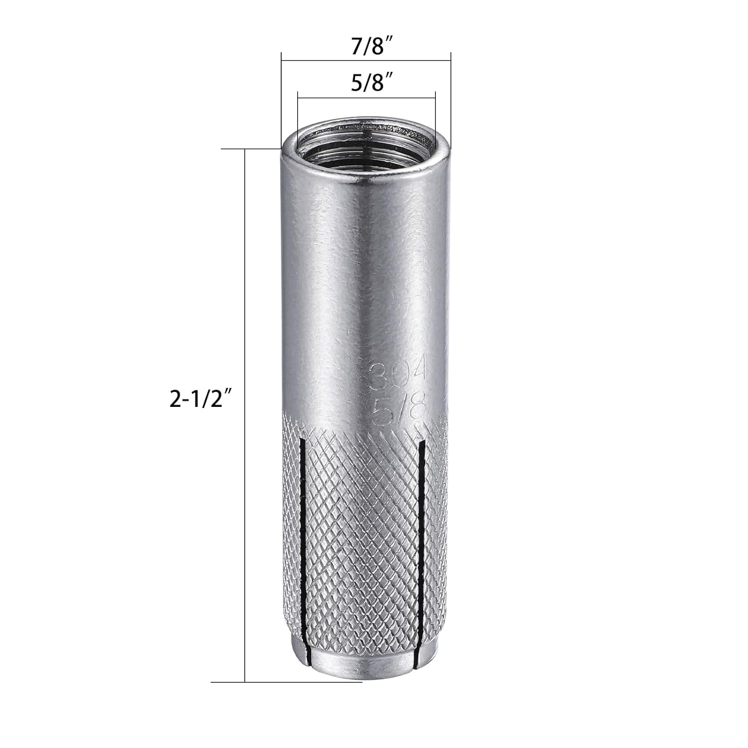 Wensilon(20 pcs) 5/8"-11 Premium Stainless Steel Drop in Anchors Assortment, Knurled Drop-in-Anchor for Solid Concrete, Internal Forced Expansion Screw Bolts
