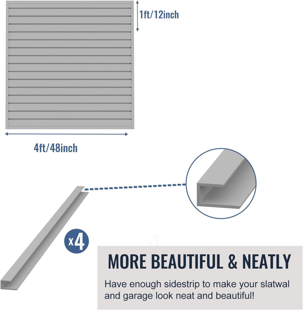 Slatwall Panel Garage Organizer PVC Slatwall Heavy Duty Wall Mounted Rack, Interlocking Slat Wall Panels for Tool Organization Peg Board(Grey 4 x 4 ft)