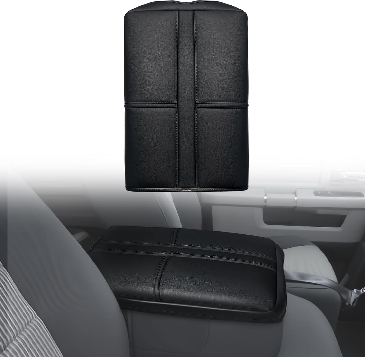 Muslogy Center Console Armrest Cover Compatible with Dodge Ram1500/2500/3500 2002-2012 Comfort Armrest Pad Arm Rest Cushion Vegan Leather Protector Regular Thick(Jump Seat ONLY)
