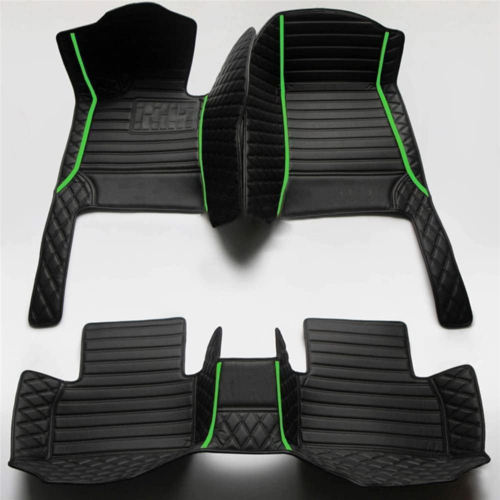 Custom Car Floor Mat Compatible with BMW Mercedes-Benz Toyota Cadillac Lexus Honda Infiniti Nissan Hyundai Kia Audi All Models Cars Sedans SUVs Automotive Mats (Black and Green bar)