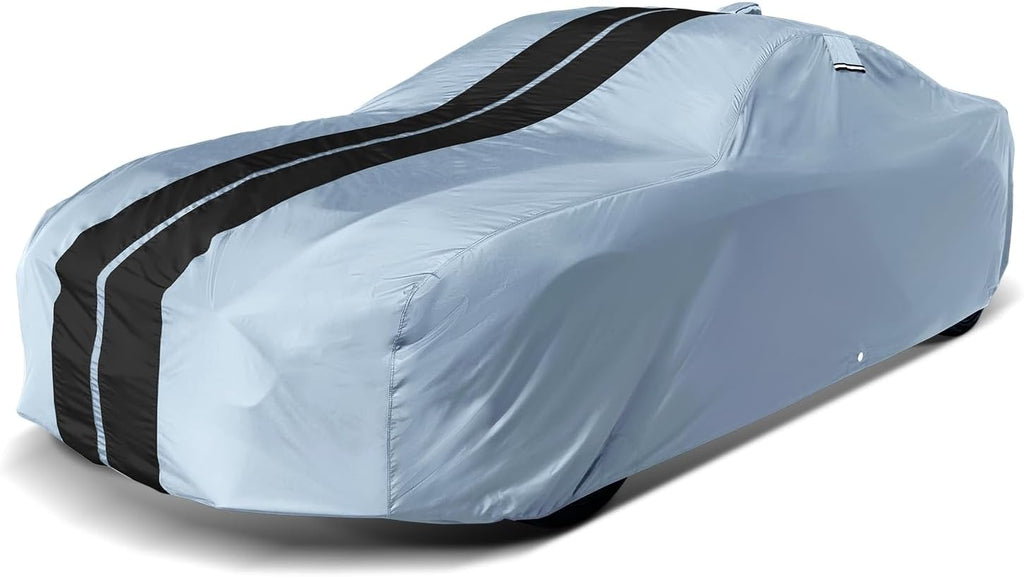 iCarCover Custom Car Cover for Pontiac Bonneville (1959-1970) Waterproof All-Weather Rain Snow UV Sun Protector Full Exterior Indoor Outdoor Car Cover (Stripe - Gray/Black)