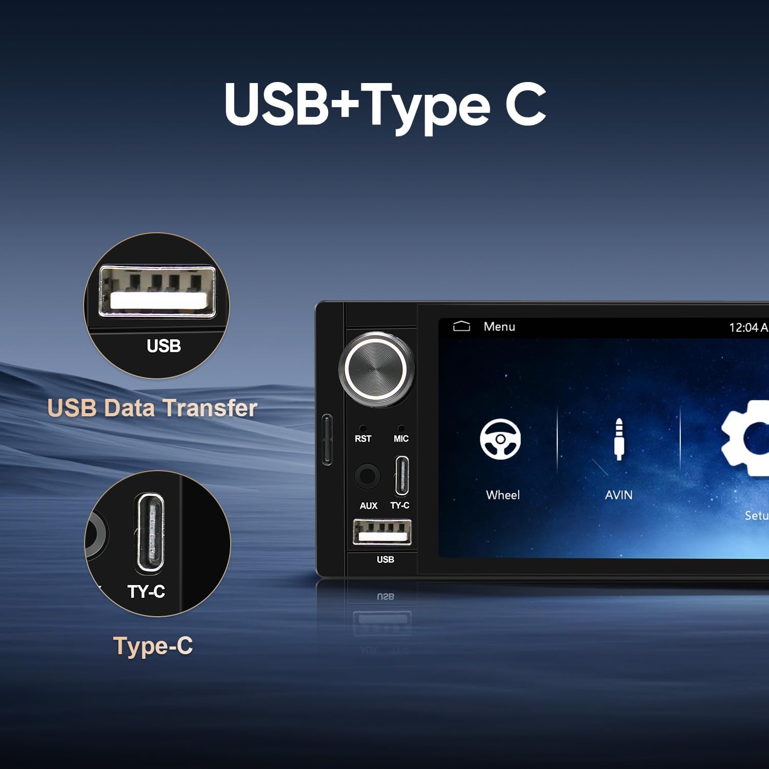 6.36" Single DIN Car Stereo - Wireless CarPlay & Android Auto | Linux System HD IPS Touchscreen Radio | Bluetooth 5.0 | USB-C/USB/FM/AM | EQ Controls | Microphone Included