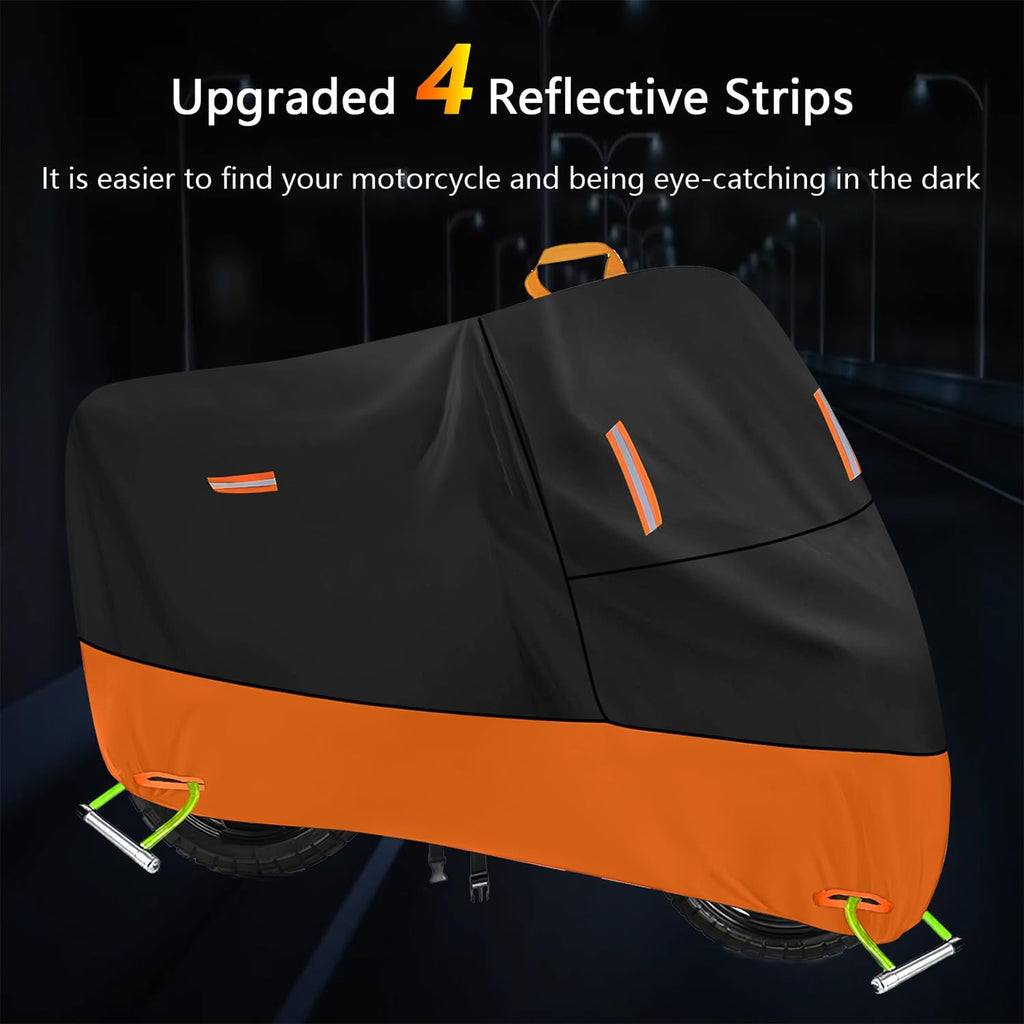 Motorcycle Cover 300D Oxford Motorcycle Covers Waterproof Outdoor Storage Fit up to 110 inch Harley Davidson Sportster Road King Street Glide Honda Goldwing Vulcan Yamaha (4XL: 108" x 37" x 55")