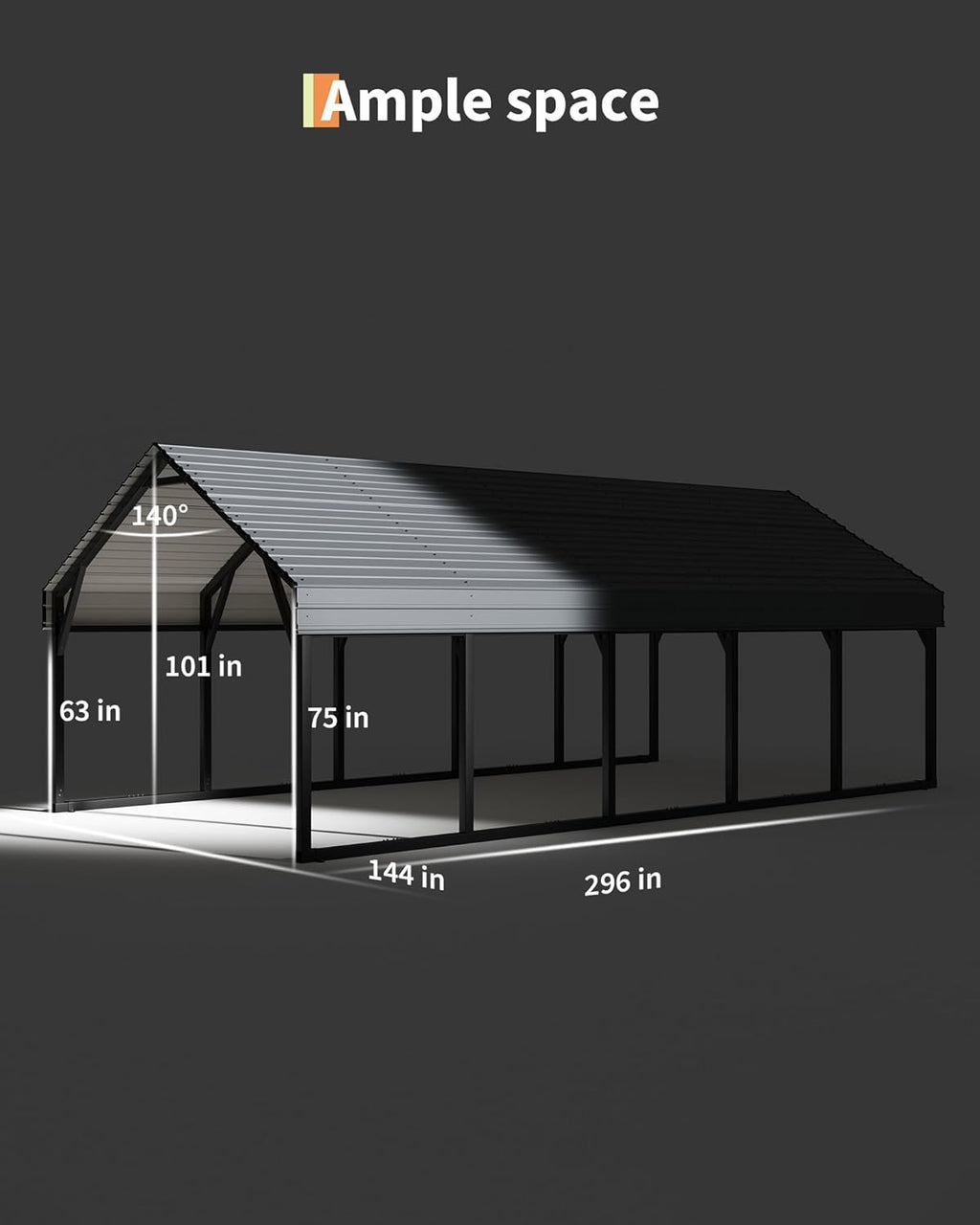 12 x 26 FT Metal Carport, Heavy Duty Carports Reinforced Frame and Steel Roof, All-Weather Shelter Canopy for Pickups, Boats, Cars, and Tractors