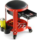 S AFSTAR Garage Shop Roller Seats, Adjustable Pneumatic Rolling Creeper Stool W/Removable Padded Seat, 2-Direction Drawers, Twin Can Holder, Round Mechanic Rolling Stool, 330 LBS Max Load