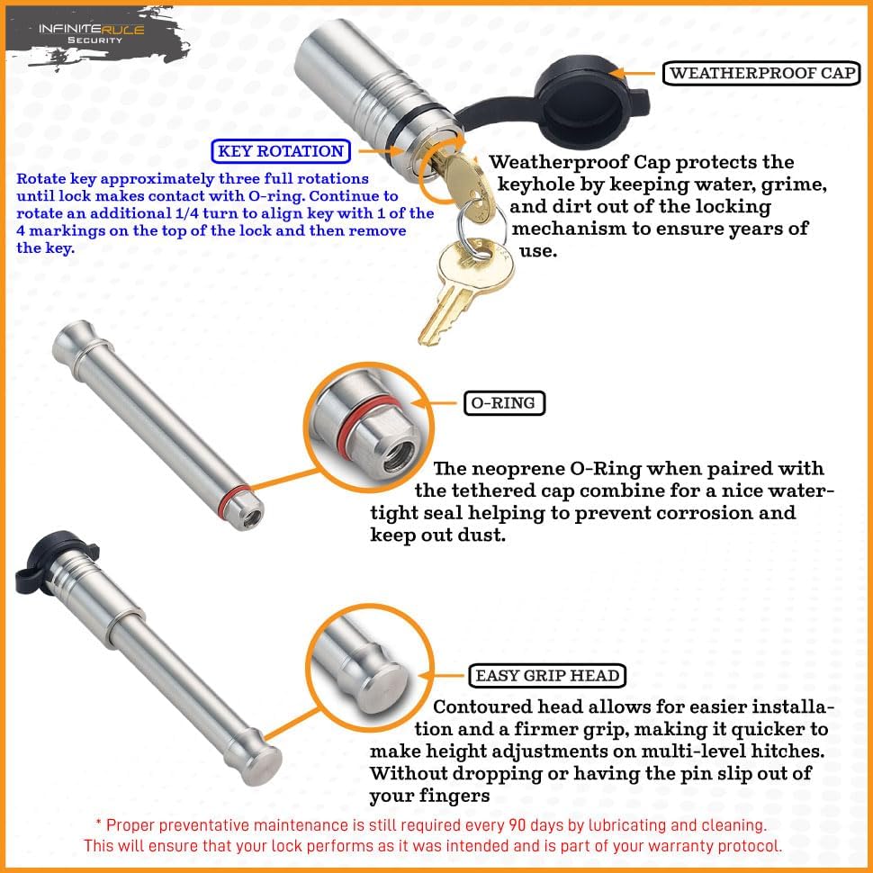 61450 | 2 Pack, Keyed Alike, Receiver Locks for 1.25" Receiver - Class I & II