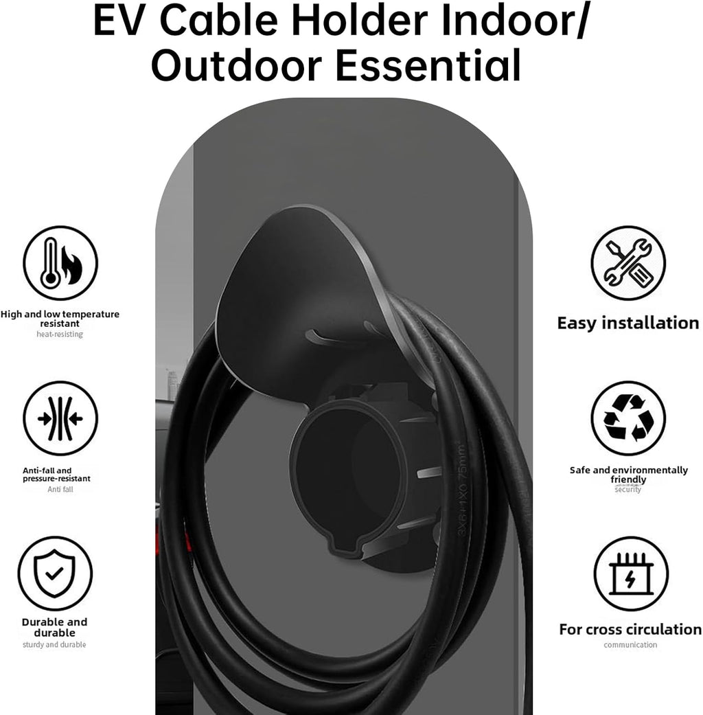 LJH EV Charger Holder Wall Mount for SAE J1772 Electric Car Plug Nozzle Holster Dock and EV Cable Holder, Outdoor/Indoor (Black)