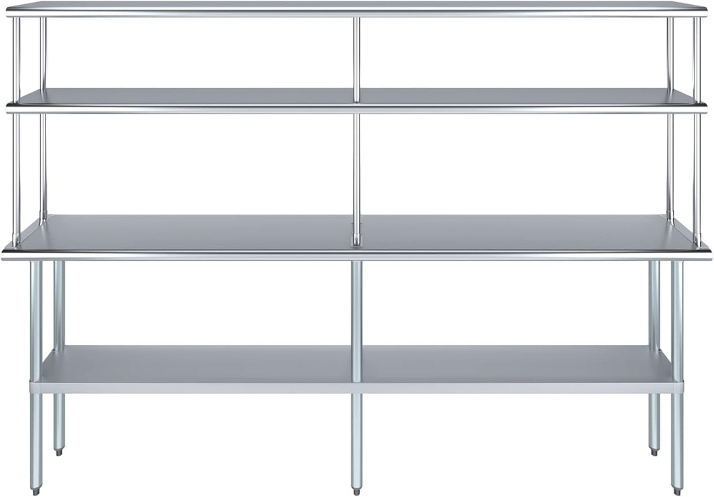 Amgood Stainless Steel Work Table Double Tier Overshelf | Metal Kitchen Prep Table & Shelving Combo | NSF (14" x 96" Work Table + 12" Overshelf)