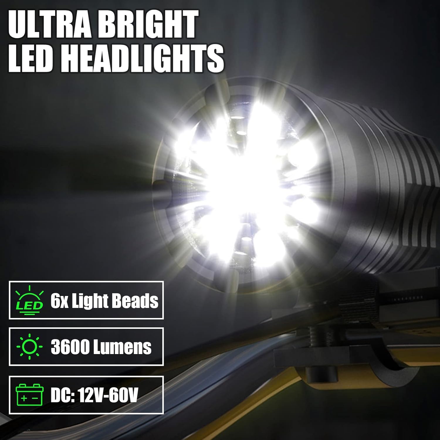 Motorcycle Driving Light 12-60V 40W 3600LM LED Fog Light for ATV UTV Bike Car Truck Boat Forklift Waterproof LED Spotlight with 6 Light Beads High Low Strobe Beam Switch Universal (Black 1)