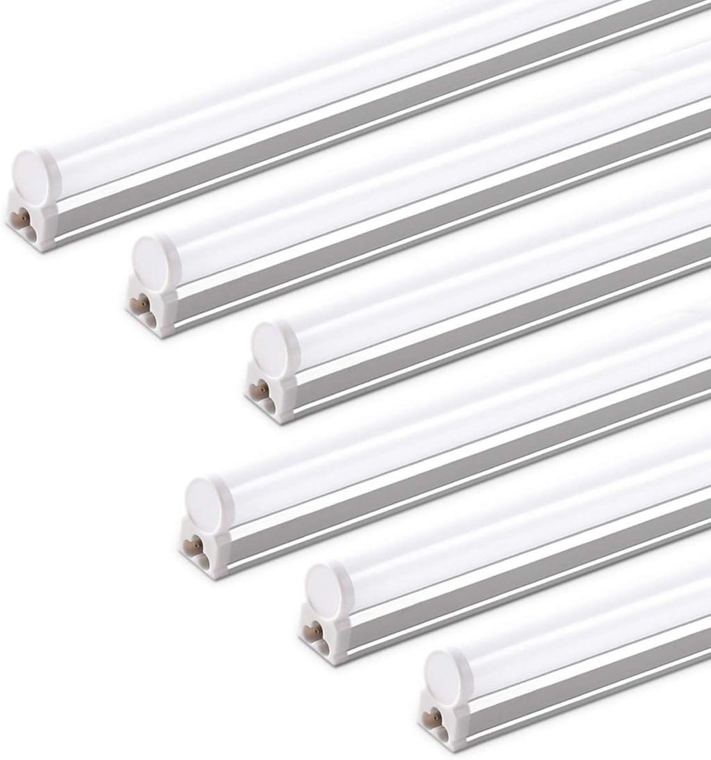 Barrina T5 LED Shop Light 2FT, 6500K (Super Bright White), Utility Shop Lights, Ceiling and Under Cabinet Light, ETL Listed, Corded Electric with Built-in ON/Off Switch, 6 Pack