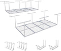 FLEXIMOUNTS 2-Piece Overhead Garage Storage Rack Set w/Hooks Adjustable Ceiling Storage Rack, 96" Length x 48" Width x 40" Height, 2 pcs, White