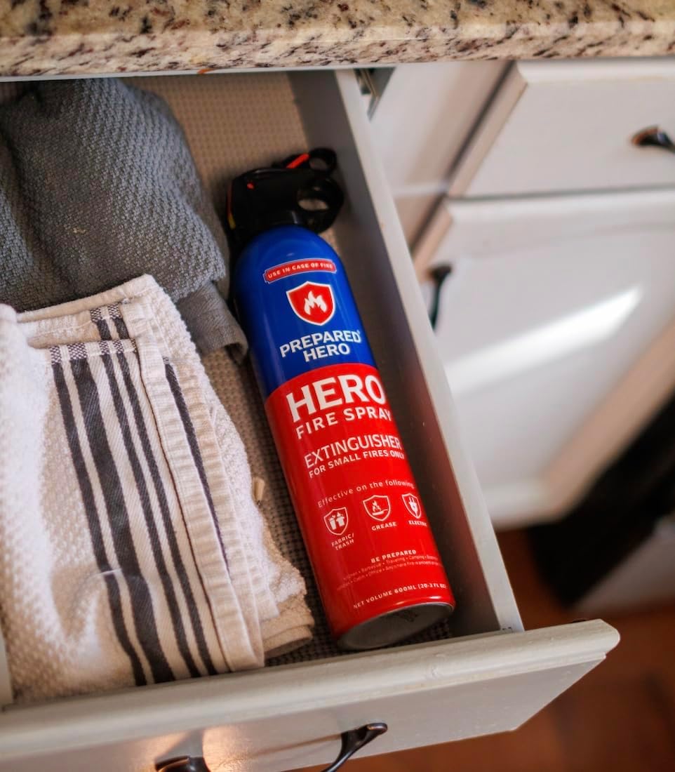 Prepared Hero Fire Spray - Mini Fire Extinguishers for House, Car, Garage - Kitchen Small Fire Extinguisher for Home, Made in USA, 100% Organic - Compact, Portable & Easy to Use, Non-Toxic - 2 Pack