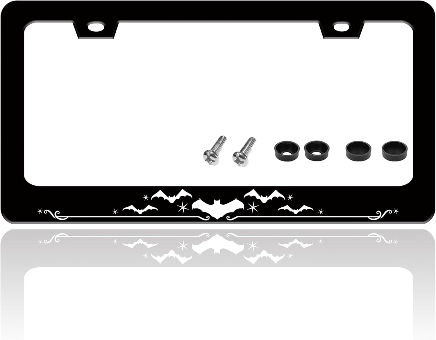 Bat License Plate Frame Funny Gothic Style License Plate Holder Animal for Front or Rear Car Tags Reusable Durable Stainless Steel Car Decoration with Screws 6.3 X 12.2 Inch for Men Women