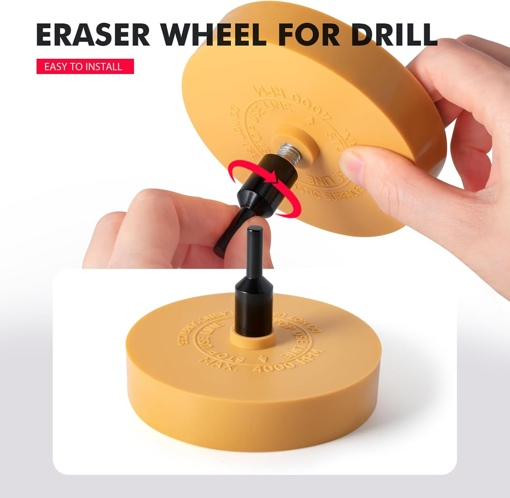 FOSHIO 2 Pack Decal Remover Eraser Wheel with Adapter 4 inch Rubber Eraser Wheel for Drill Removes Car Decal Vinyl Tape Graphics Pinstripe Sticker Adhesive Remover (2 Pack Solid)