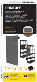 Ramtuff Universal PegBoard Kit for Plastic Shelving- Garage Storage Organizer with 14 Pegboard Accessories - Easy to Install