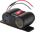 2-in-1 Surface Mount 12V USB Outlet Cigarette Lighter Socket, PD 30W and QC18W Car USB Port Car Charger with Button Switch LED Voltmeter and 120W Socket, Suitable for Cars, Boats, RVs and ATVs