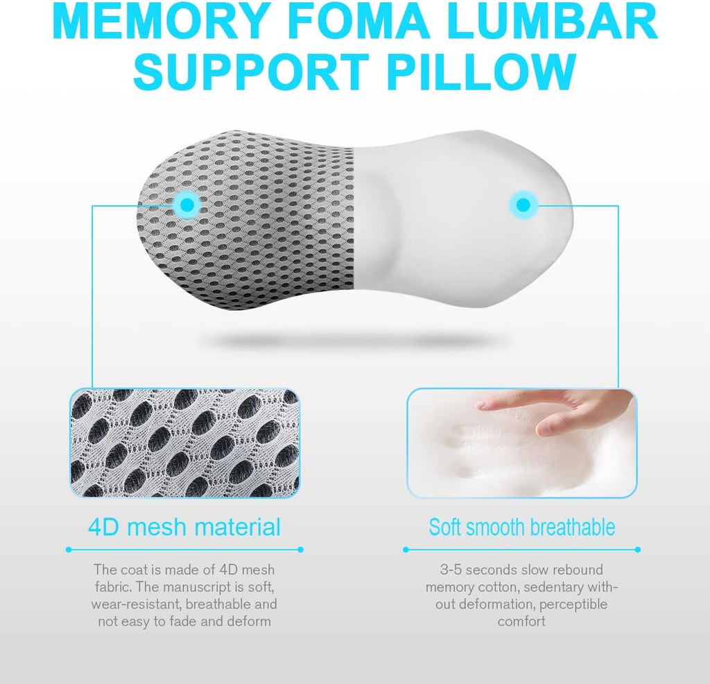 Lumbar Support Pillow - Memory Foam for Low Back Pain Relief, Ergonomic Streamline Car Seat, Office Chair, Recliner and Bed (Upgrade Gray)
