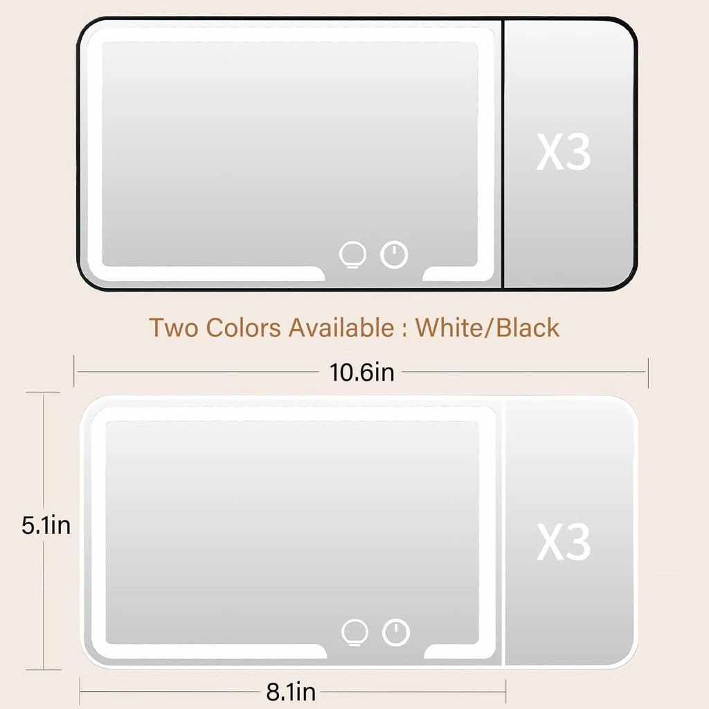 Car Sun Visor Vanity Mirror, Dimmable Touch Screen Makeup Mirrors with 3 Light Modes & 3x Magnifying for Women Detailed Makeup Universal Clip-on Rear View Sun-Shading Cosmetic Mirror (White)