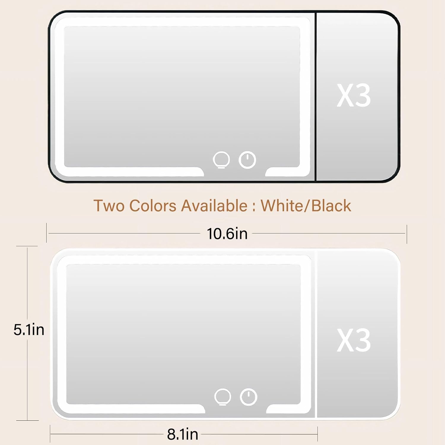 Car Sun Visor Vanity Mirror, Dimmable Touch Screen Makeup Mirrors with 3 Light Modes & 3x Magnifying for Women Detailed Makeup Universal Clip-on Rear View Sun-Shading Cosmetic Mirror (Black)
