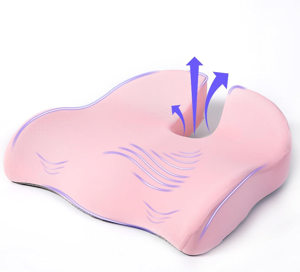 Seat Cushion for Office Chair, Large Thick Seat Cushion for Tailbone Pain Relief, Sciatica & Back Support, Memory Foam Office Chair Cushion for Long Sitting, Coccyx Cushion for Car, Wheelchair (Pink)