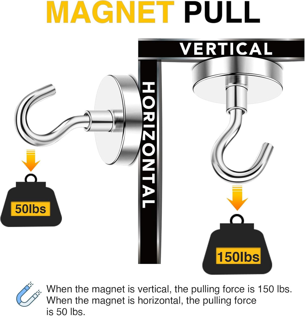 DIYMAG Magnetic Hooks, 150 LB Heavy Duty Strong Magnet with Hook, Rare Earth Neodymium Magnets for Hanging, Magnetics Hanger for Curtain, Home, Kitchen, Workplace, 10 Packs