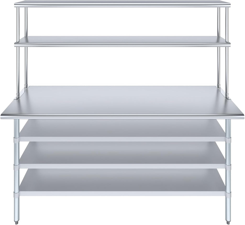 Amgood 24" x 72" Stainless Steel Work Table with 3 Shelves and 12" Wide Double Tier Overshelf | Metal Kitchen Prep Table & Shelving Combo | NSF