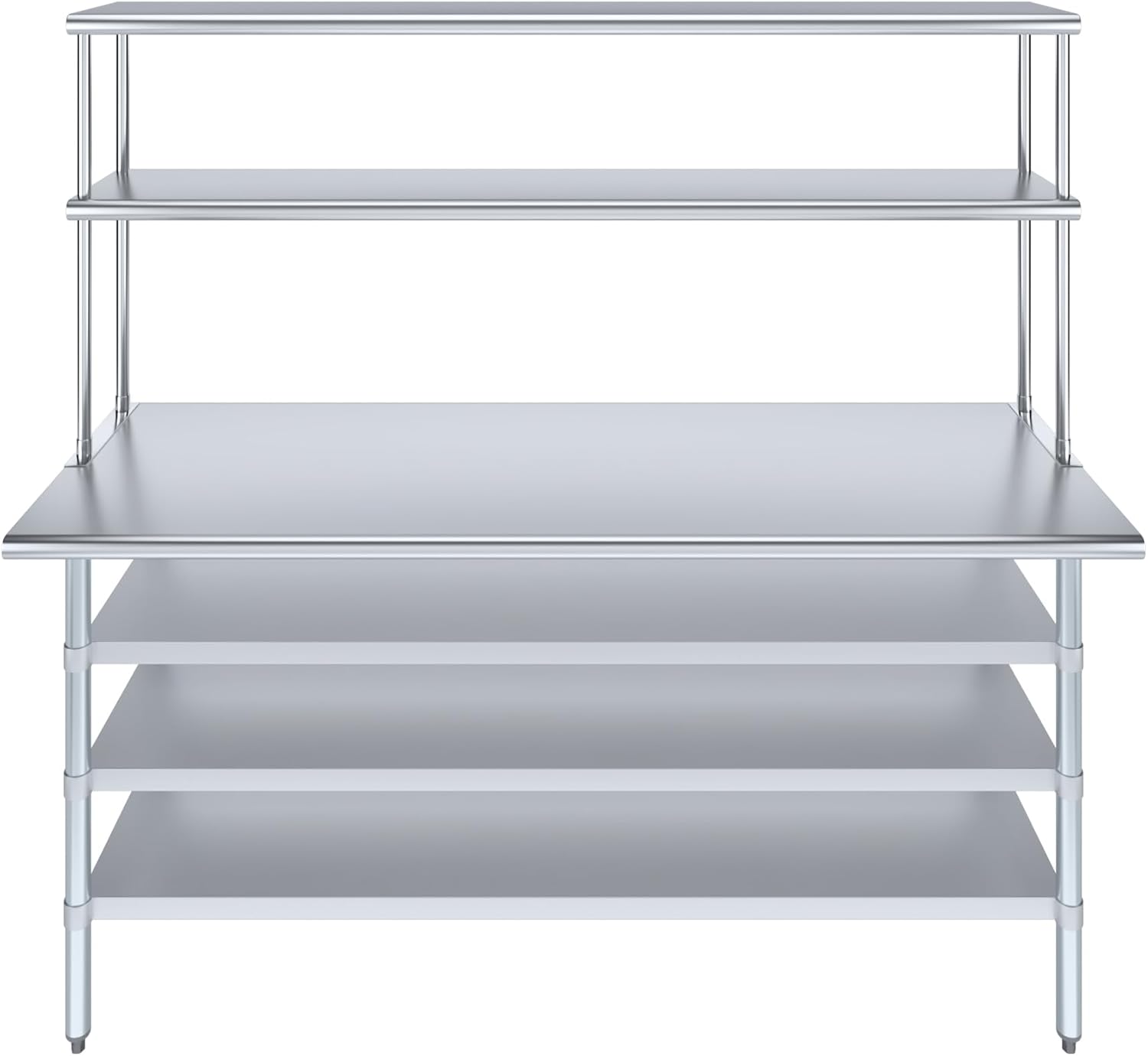 Amgood 24" x 72" Stainless Steel Work Table with 3 Shelves and 12" Wide Double Tier Overshelf | Metal Kitchen Prep Table & Shelving Combo | NSF