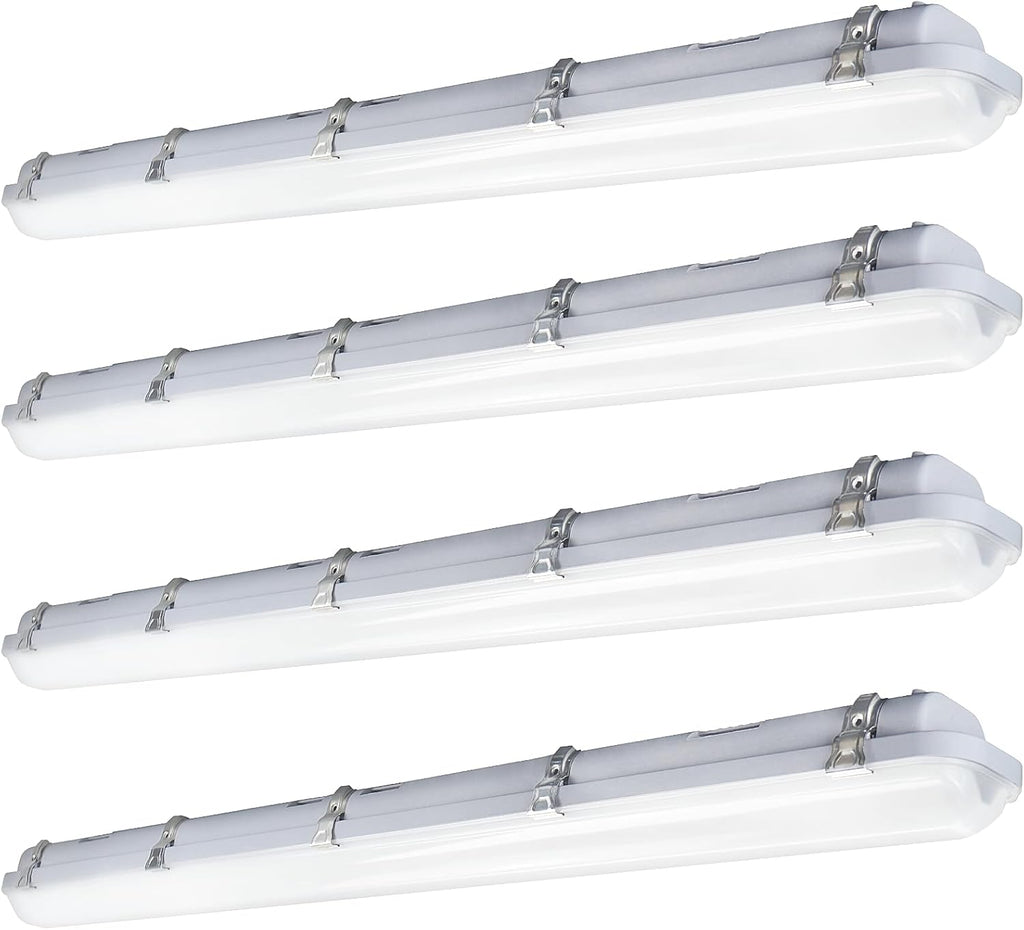 JTT 4FT LED Vapor Tight Light, 60W/50W/40W IP65 Waterproof LED Outdoor Indoor Shop Light 6000K/5000K/4000K CCT, Vapor Proof Fixture for Garage Shop Basement Barn Car-Wash, 4-Pack ETL Listed